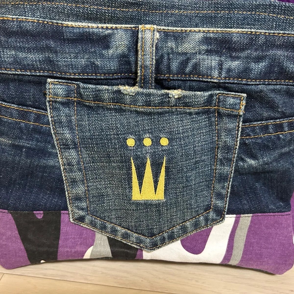 デニム✖️紫カモフラ⭐️デニムリメイクトートバッグ⭐️ポケット