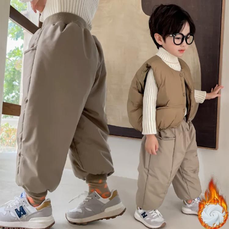 中綿パンツ キッズ ダウン風 ベビー 子供服 防寒 雪除け 裏起毛 中綿 ジョガーパンツ スノーパンツ 男の子 女の子 ボトムス ウェストゴム ズボン パンツ スノーウェア スキーウェア 無地 雪遊び dongdong12672