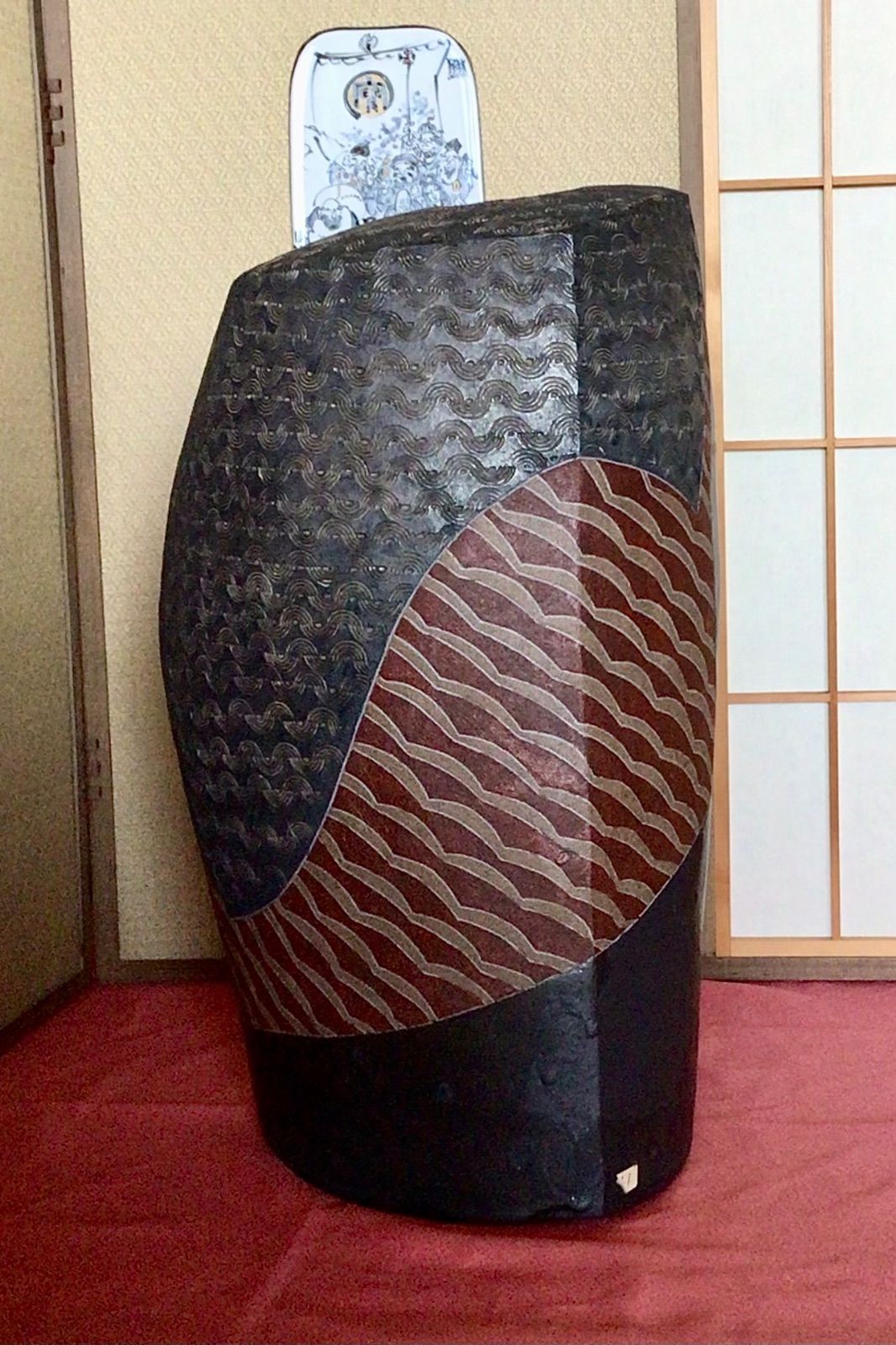 コスモス画家、あらきゆみコスモスの油彩画 赤い背景、しあわせ