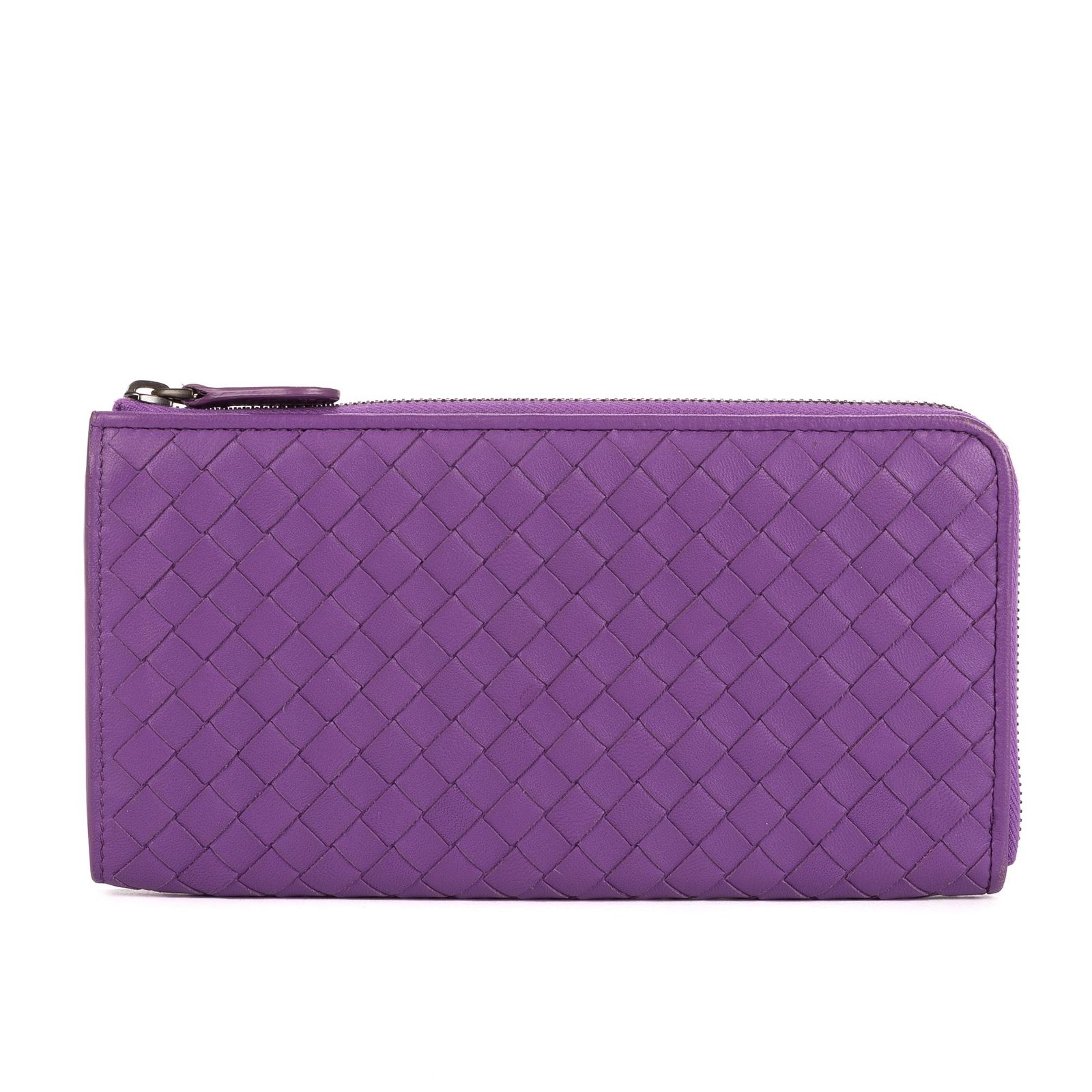 BOTTEGA VENETA ボッテガヴェネタイントレチャート ジップ ウォレット紫イントレチャートレザーA