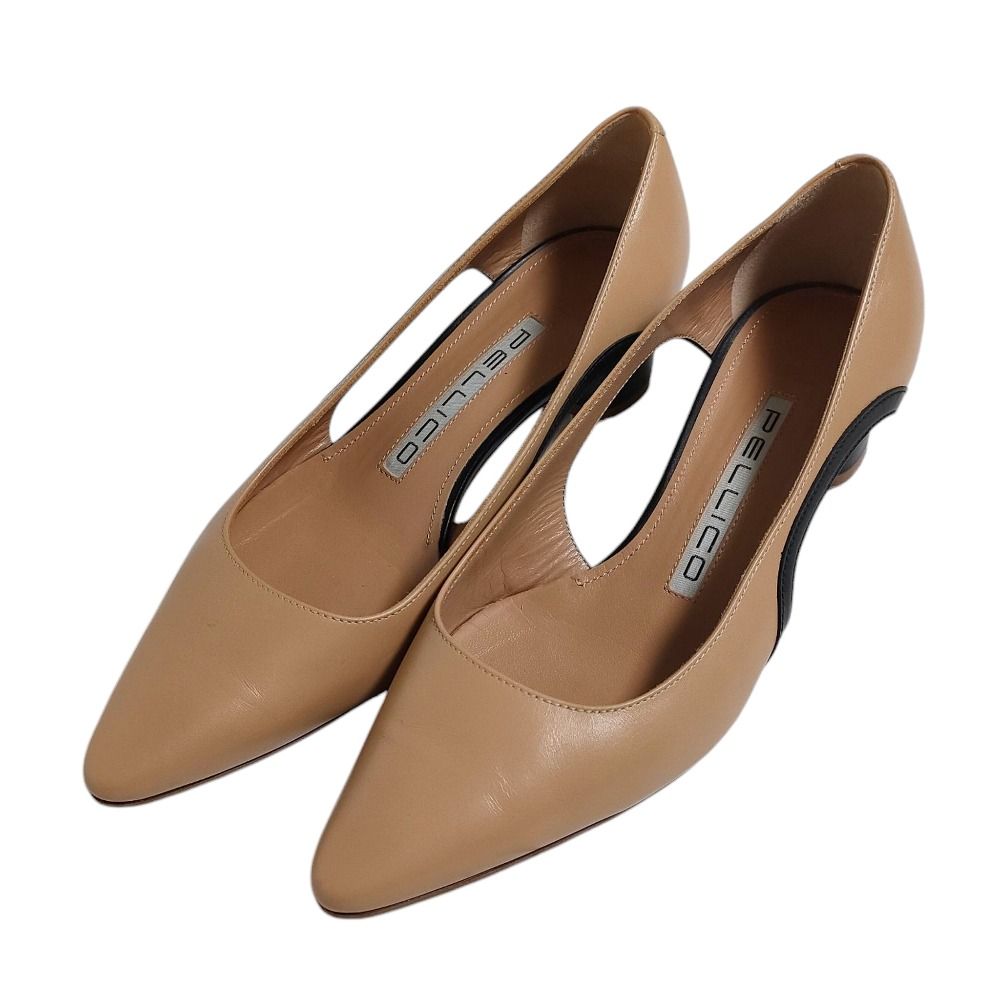 PELLICO ペリーコ LUNETTA ルネッタ レザー ポインテッドトゥ ローヒール パンプス 36 23cm相当 ベージュ レディース 古着