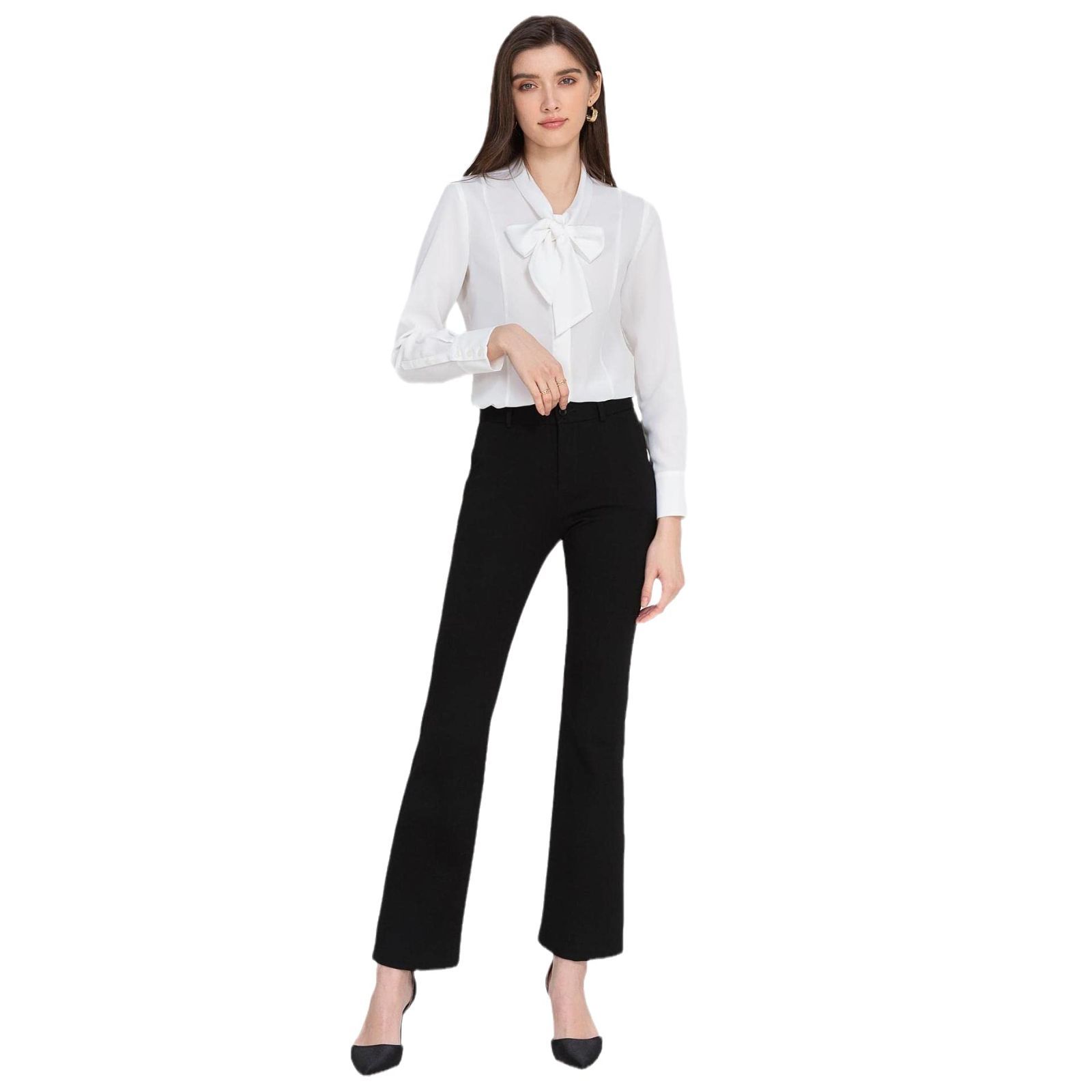 Size S_Color ブラック VOZZA ブーツカット レディース ストレッチ フ パンツ スラックス スーツパンツ 女性 ストレート ズボン 伸縮 スキニー 春 秋 冬 オフィス フォーマル ビジネス 事務 通勤 就活 リクルート 仕事