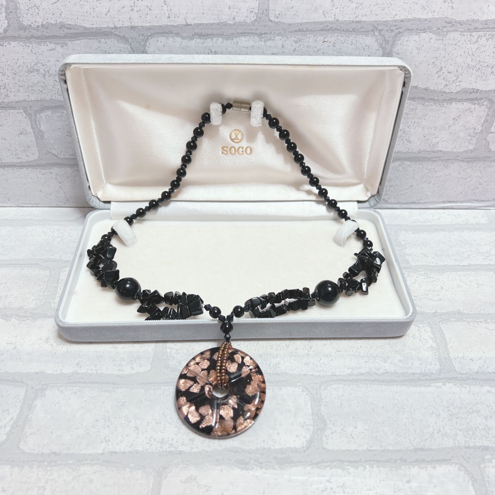 ネックレス silver シルバー ブラックストーン 黒石 ラウンド 