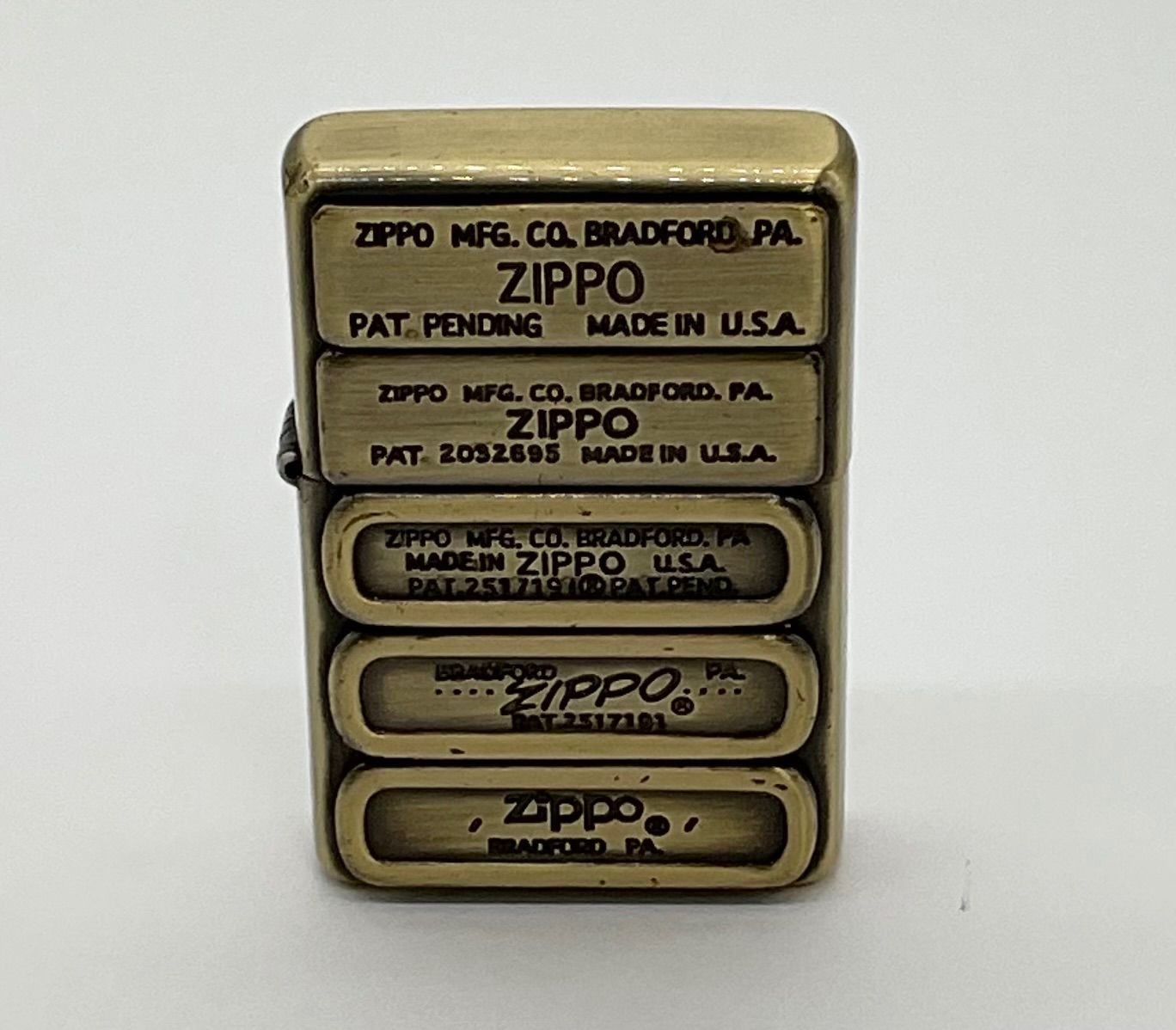 ZIPPO ジッポー 歴代ボトム メタル貼り 両面彫刻 シリアルナンバー No.5520 ブラス 2004年製