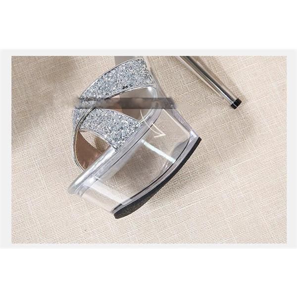 厚底サンダル レディース グリッター ラメ ハイヒール 15cm
