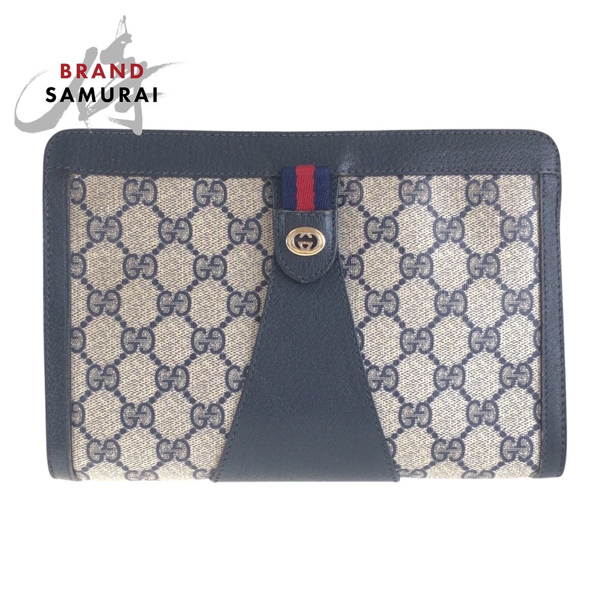 グッチ　GG　スプリーム　シェリーライン　ポーチ　ミニバッグ　レザー　ネイビー GUCCI グッチ ヴィンテージ オールドグッチ シェリーライン