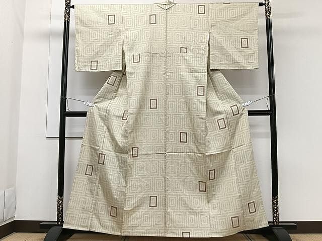 平和屋着物▽上質な紬 単衣 更紗花文 正絹 逸品 CAAW2842ut