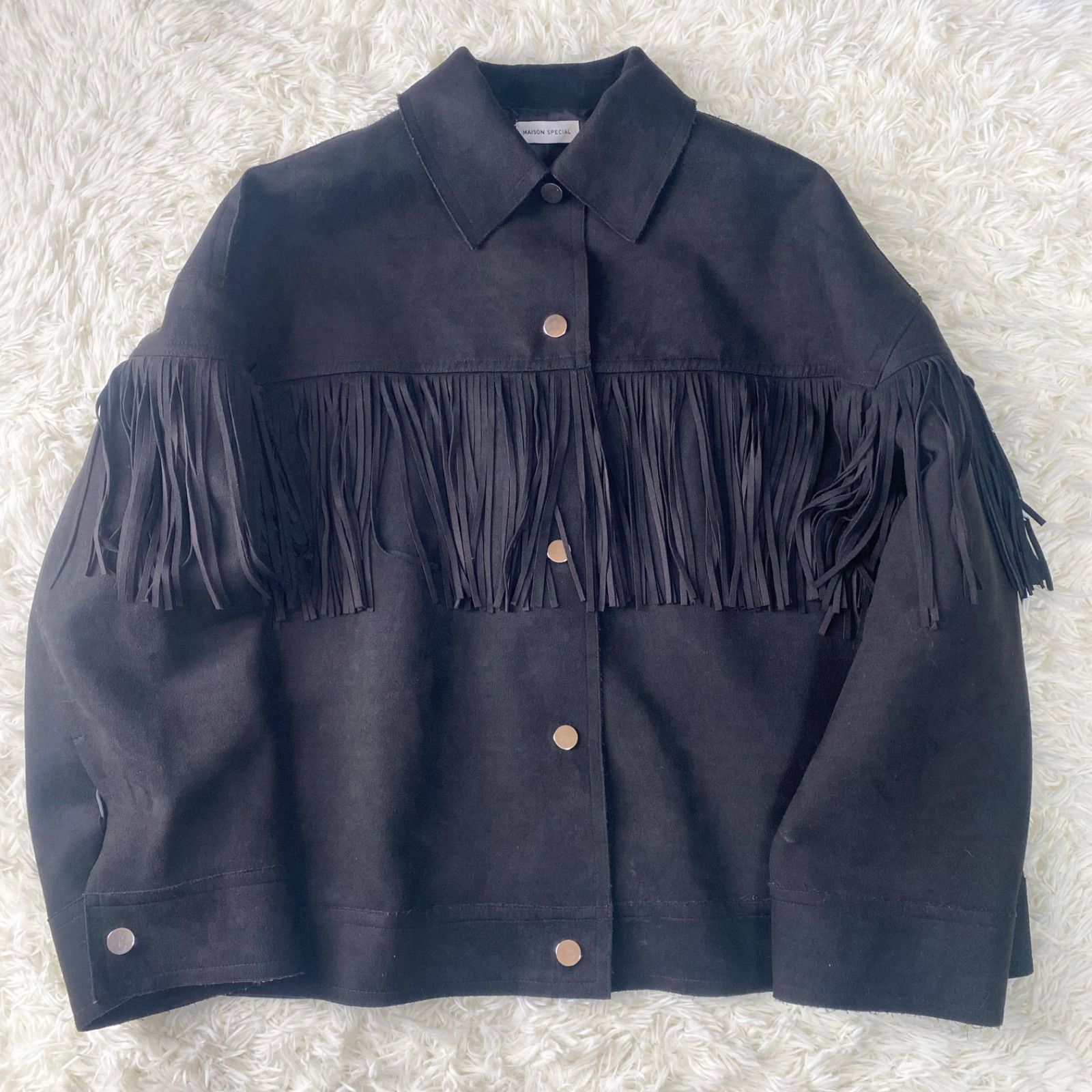 MAISON SPECIAL ヴィーガンスウェードフリンジブルゾン ホワイト