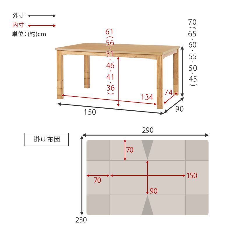 ダイニングこたつテーブル こたつ掛け布団