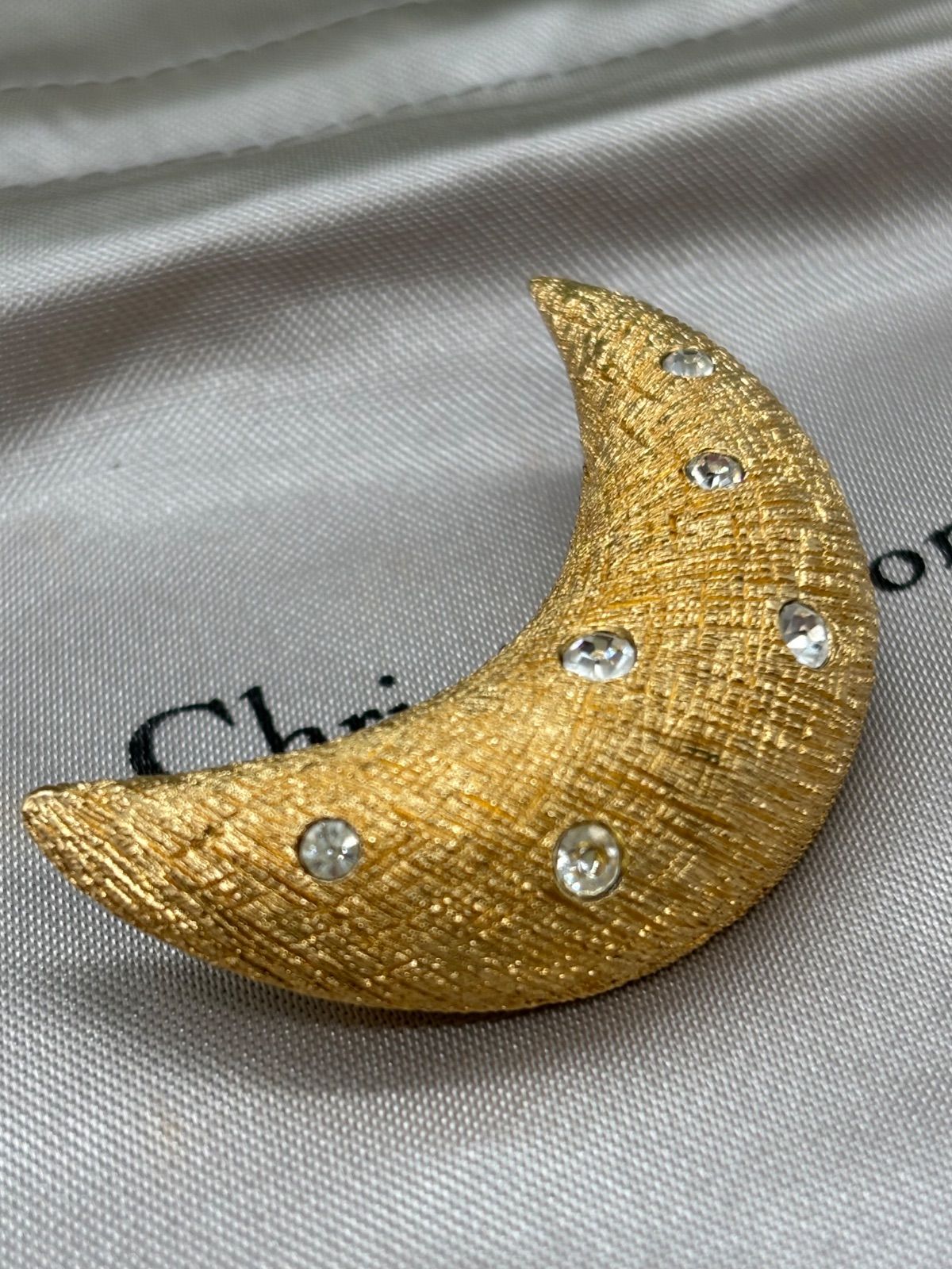 ChristianDior ディオール ヴィンテージ ムーン ラインストーン ピンブローチ ピンバッジ アクセサリー ゴールド系 AN9454