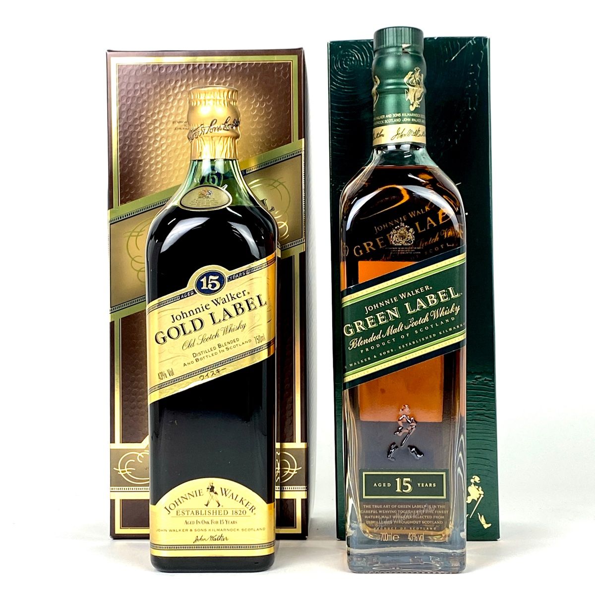 2本 ジョニーウォーカー JOHNNIE WALKER ゴールドラベル 15年 グリーンラベル 15年 スコッチ 750ml ウイスキー セット 古酒