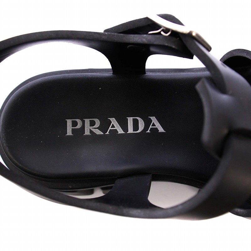 PRADA モノリス　グルカサンダル　厚底　サイズ7 ブラック　国内正規品 大人気】PRADA◇モノリス ラバー 厚底 グルカサンダル ロゴ付 靴