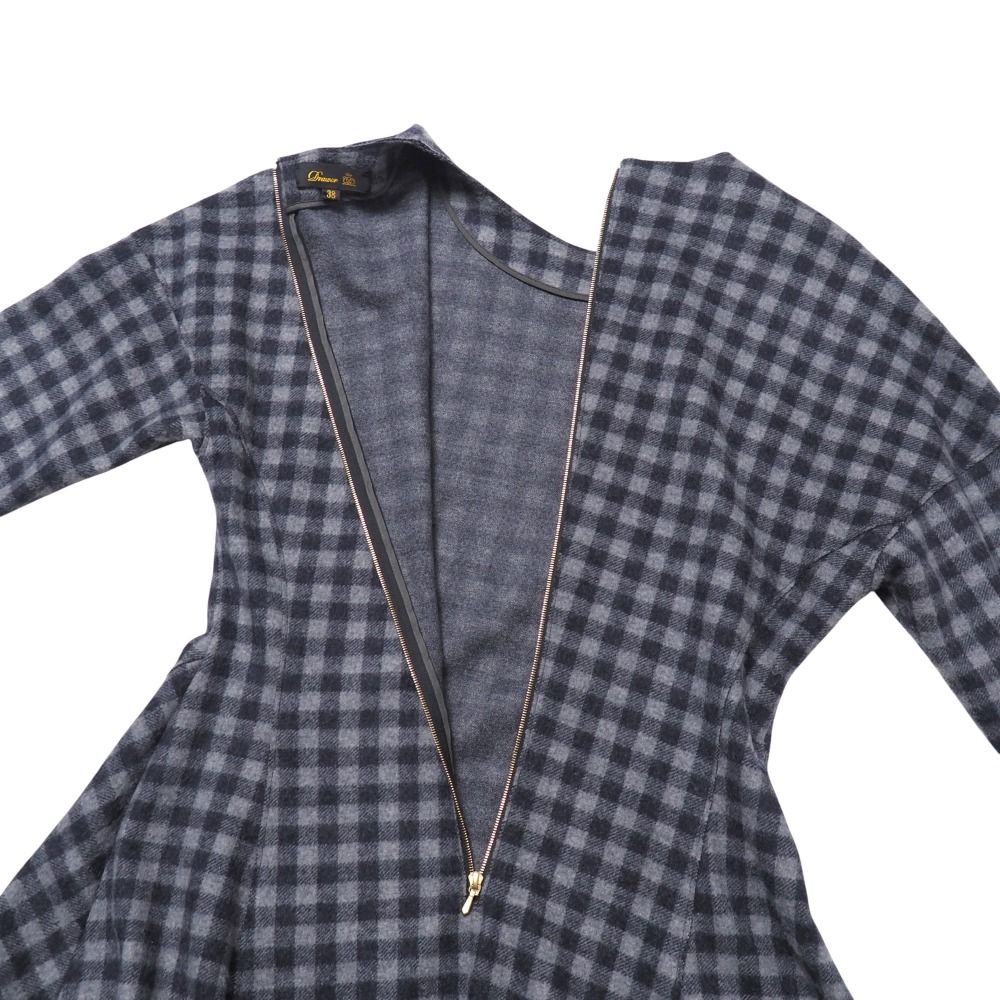 □美品□Drawer ドゥロワー ワンピース サイズ38 ノーカラー チェック  