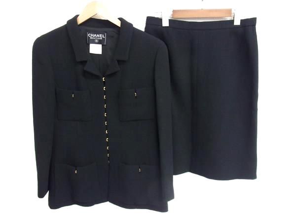 CHANEL シャネル 96A P08091V04977 ココマーク ウール セットアップ ジャケット スカート 42 洋服 ブラック系 FK3582