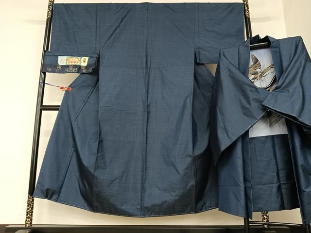 平和屋着物●男性 本場大島紬 アンサンブル 格子 さが美扱い 久野織物特製 証紙付き 正絹 AAAZ7510zg