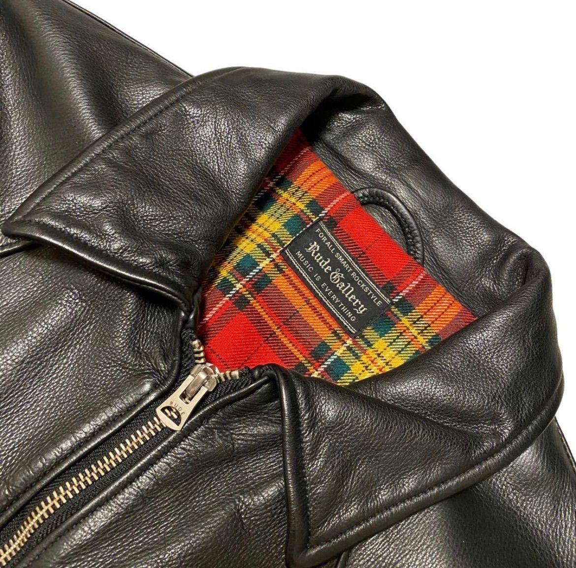 RUDEGALLERY レザージャケット シングルライダース チェック