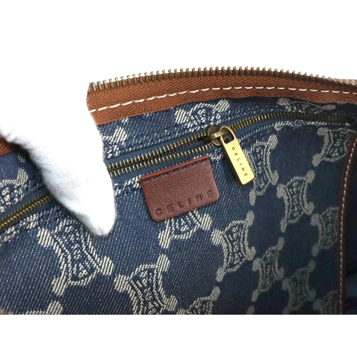 新品同様 セリーヌ CELINE マカダム ショルダー バッグ デニム レザー  