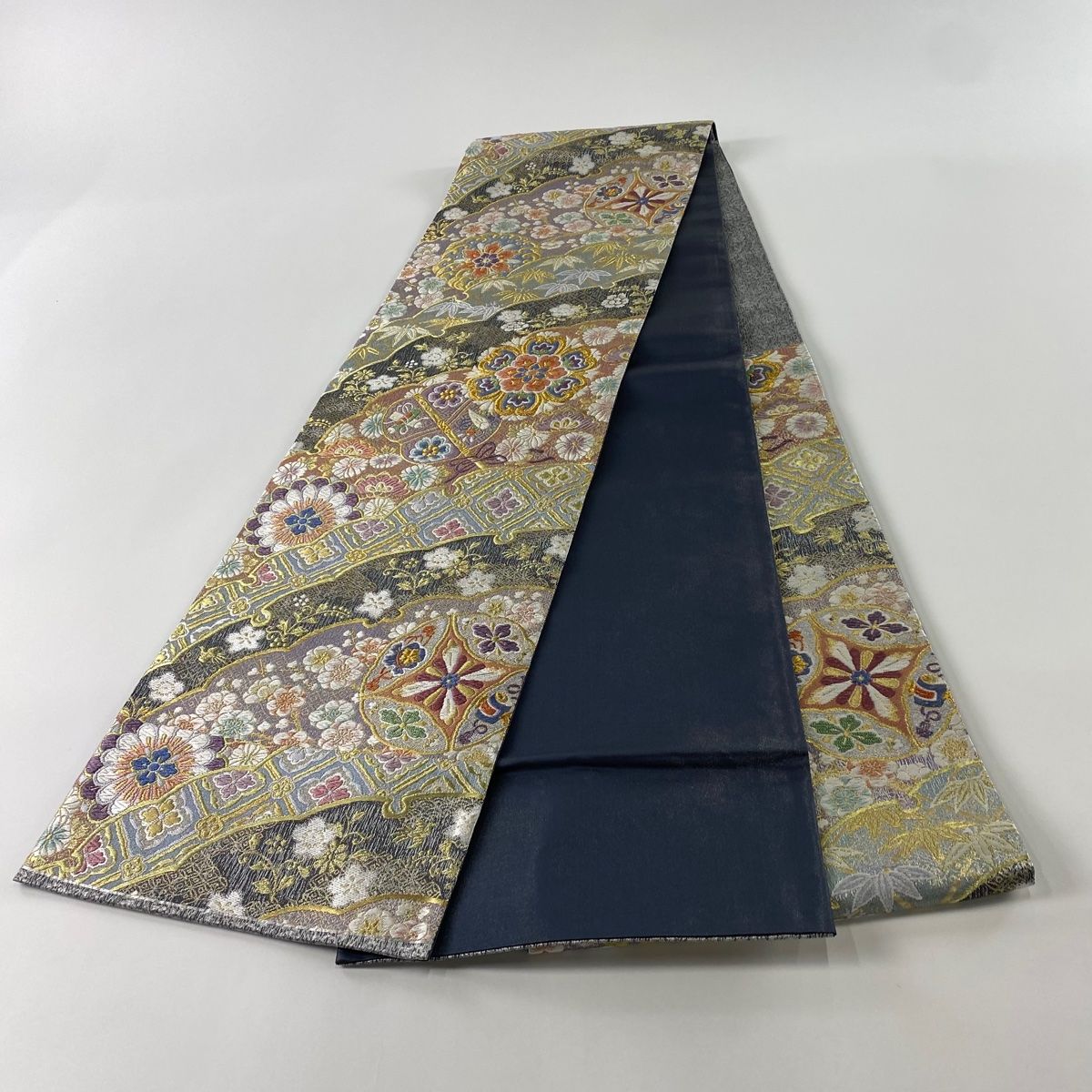 511my34◇本金箔 緑茶染 鳥襷 唐織七宝 菊花菱 金糸 銀糸 六通 袋帯◇ 511my34◇本金箔 緑茶染 鳥襷 唐織七宝 菊花菱 金糸 銀糸 六通