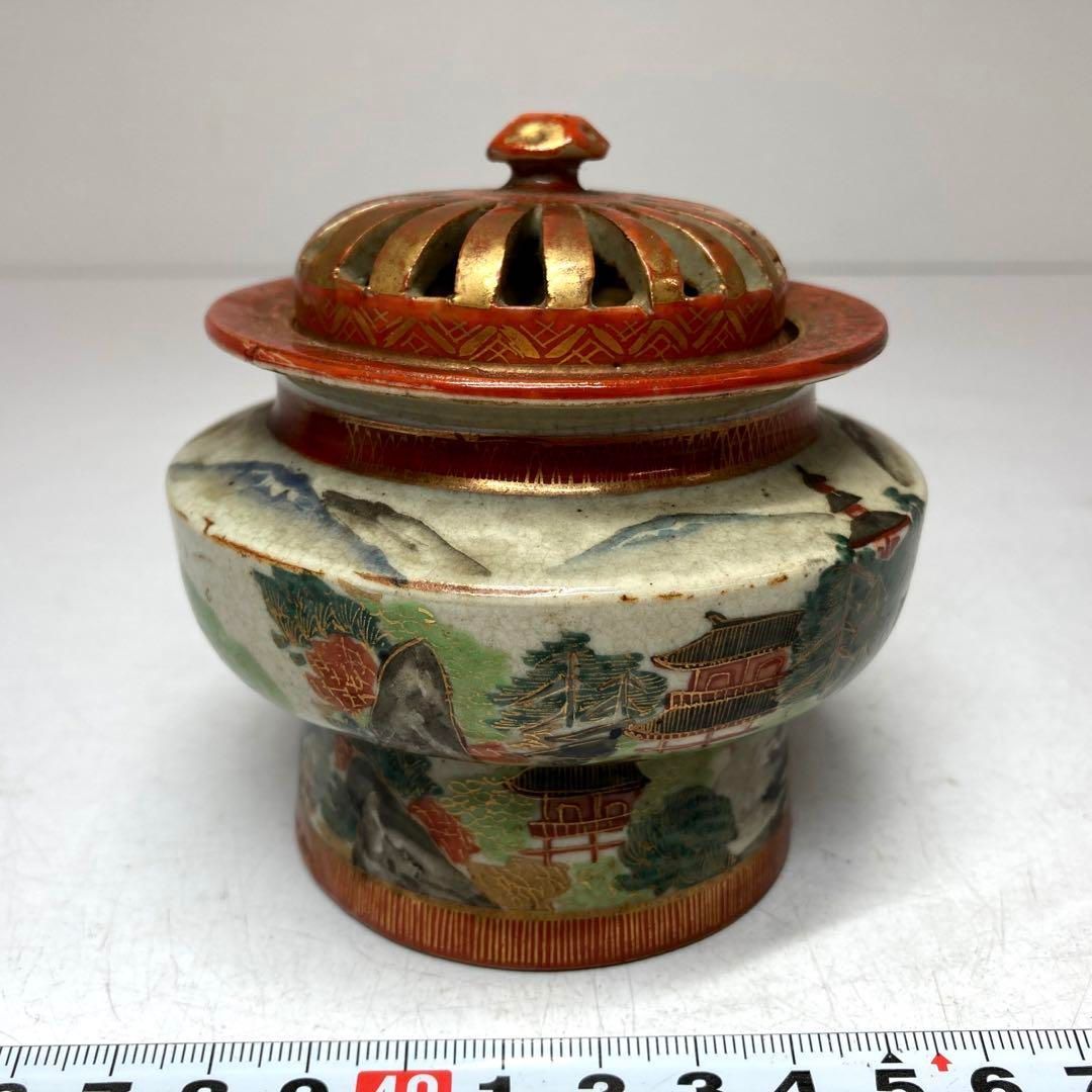 明治期 九谷焼 上手香炉 高さ約9㎝ 東Y6-0115 タトチ