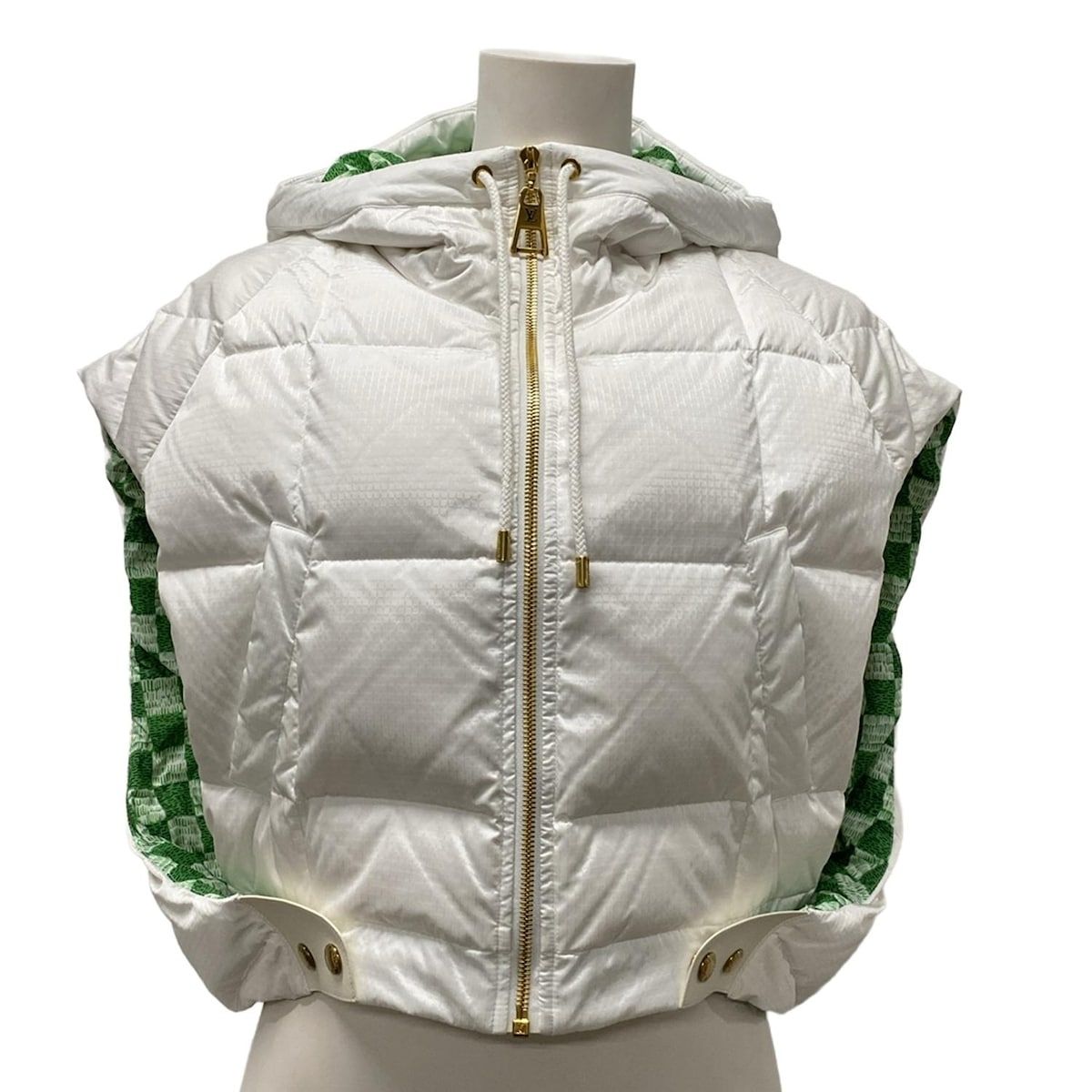 LOUIS VUITTON ルイヴィトン ダウンベスト サイズ36 S レディース LVマッチ オープンアームジャケット FNOW30E54 白×グリーン×黒
