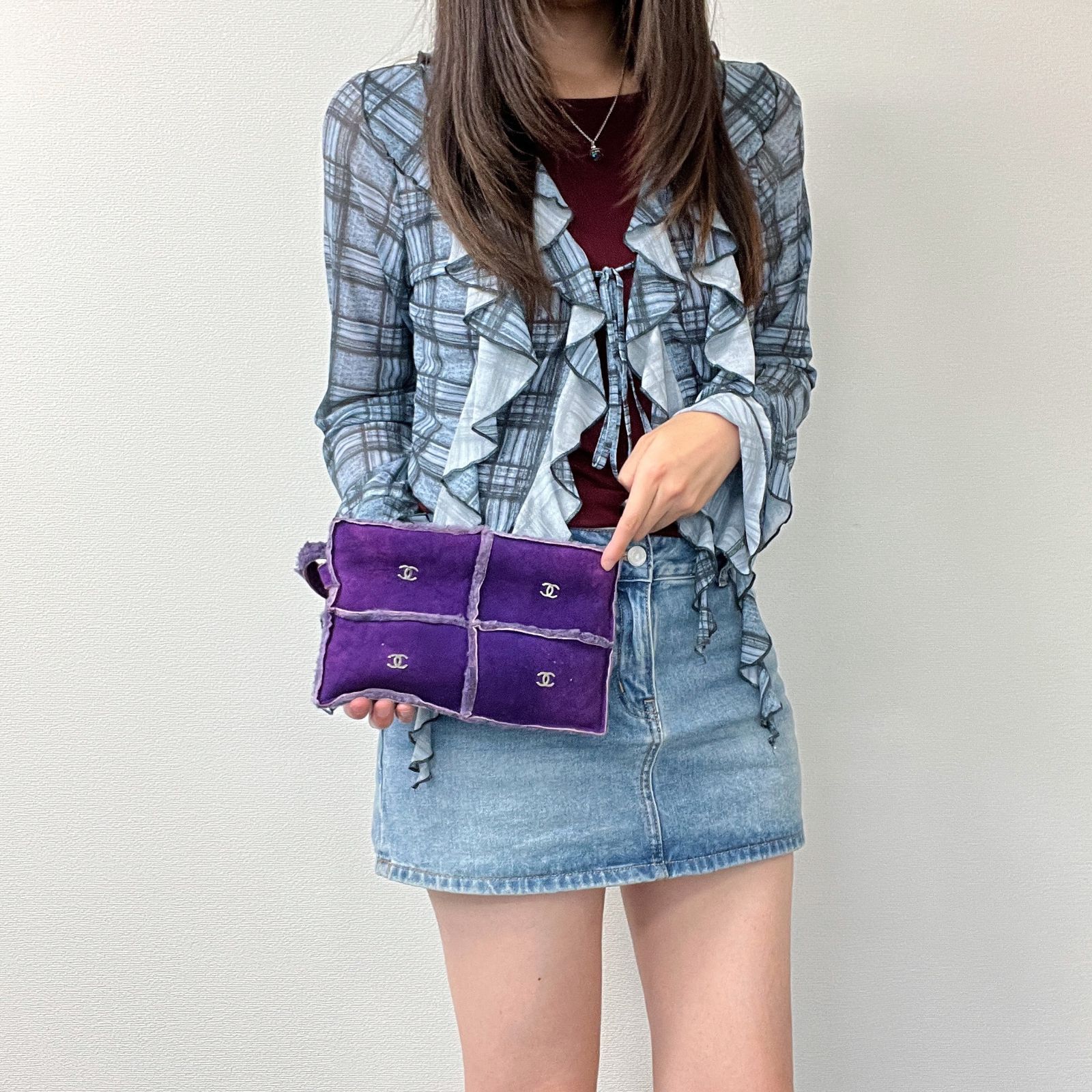 CHANEL シャネル ココマーク マトラッセ ハンドバッグ クラッチバッグ パープル ムートン スエード 6番台 ヴィンテージ レディース HIBUOCHI VINTAGE
