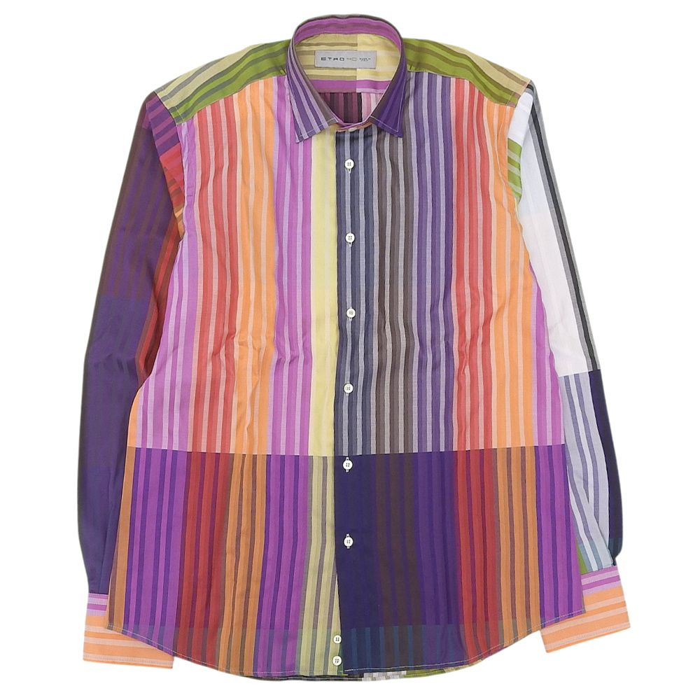 箱付未使用 エトロ ETRO 現行タグ マルチカラー ストライプ ボタン  