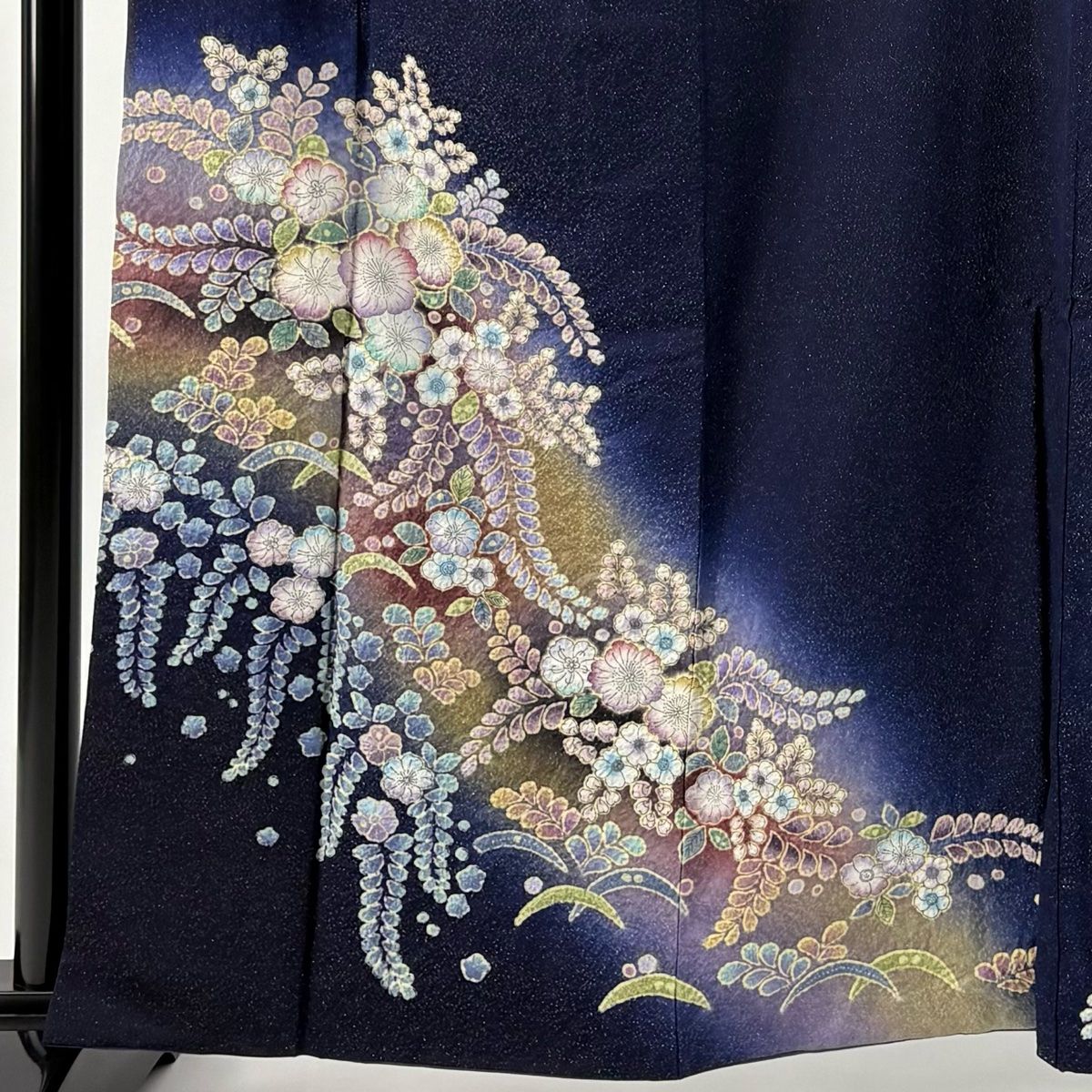 訪問着 身丈161cm 裄丈66cm M 袷 落款 辻が花柄 金通し ぼかし 濃紺 正絹