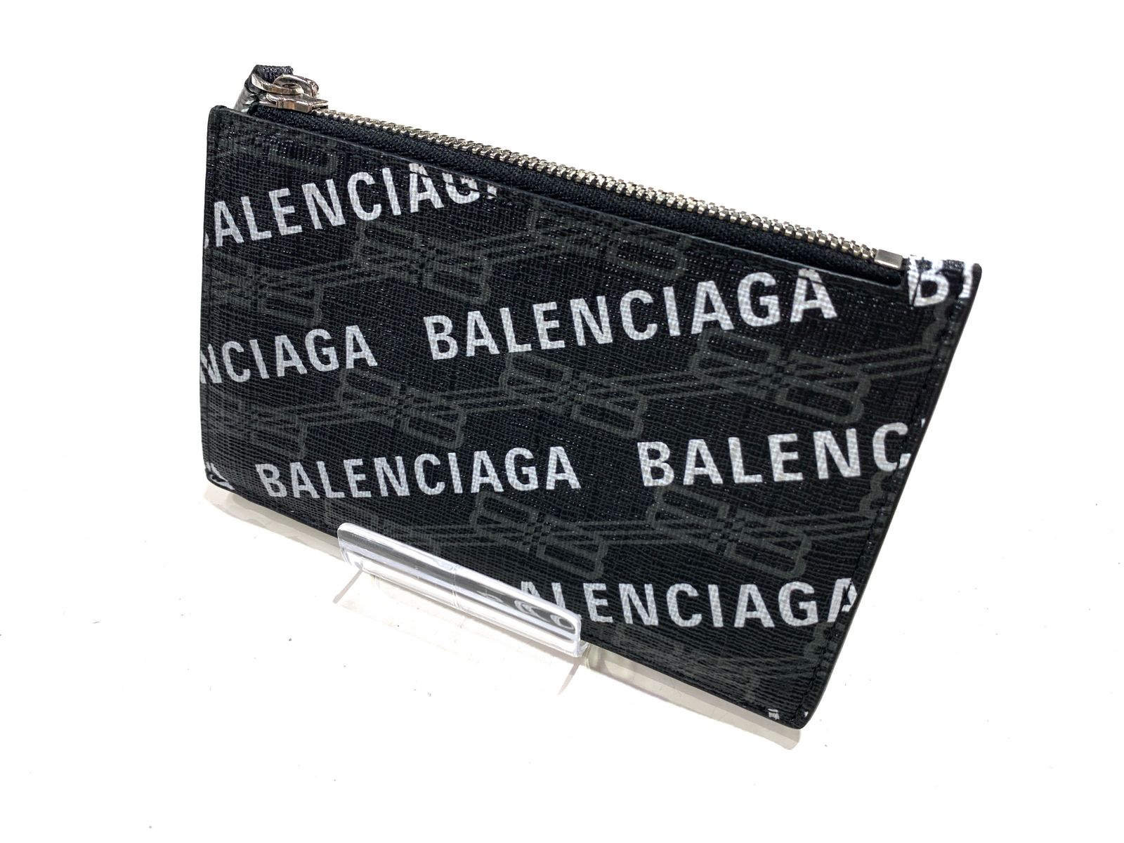 BALENCIAGA　バレンシアガ　640535210H01060　BBロゴ　モノグラム　総柄　カードケース　カード入れ　コインケース　小銭入れ　財布　ブラック