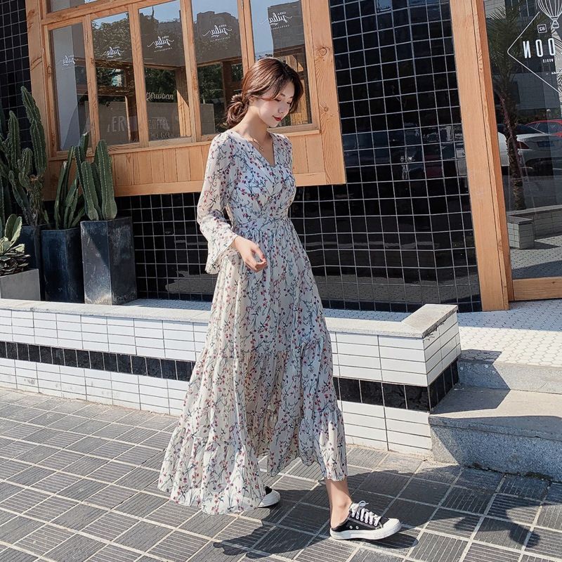 韓国 ワンピース ティアード ドロスト イレヘム カシュクール ティアードワンピース レディース 春 秋 夏 花柄 カシュクール