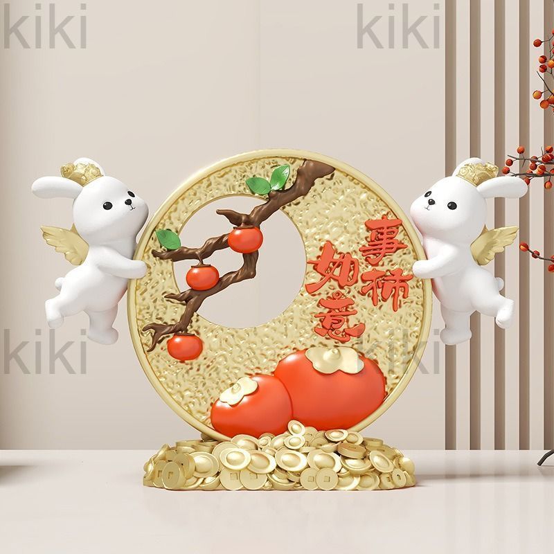 新品未使用うさぎの置物 柿 インテリア雑貨 インテリア小物 インテリア 置物 オブジェ 可愛い かわいい 雑貨 玄関 リビング 開運 幸運 運気