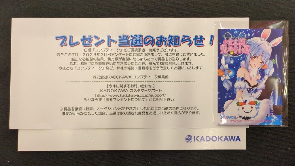 コンプティーク2023年2月号 抽選特典 兎田ぺこら コンプティーク2023年2月号 抽選特典 兎田ぺこら コンプティーク