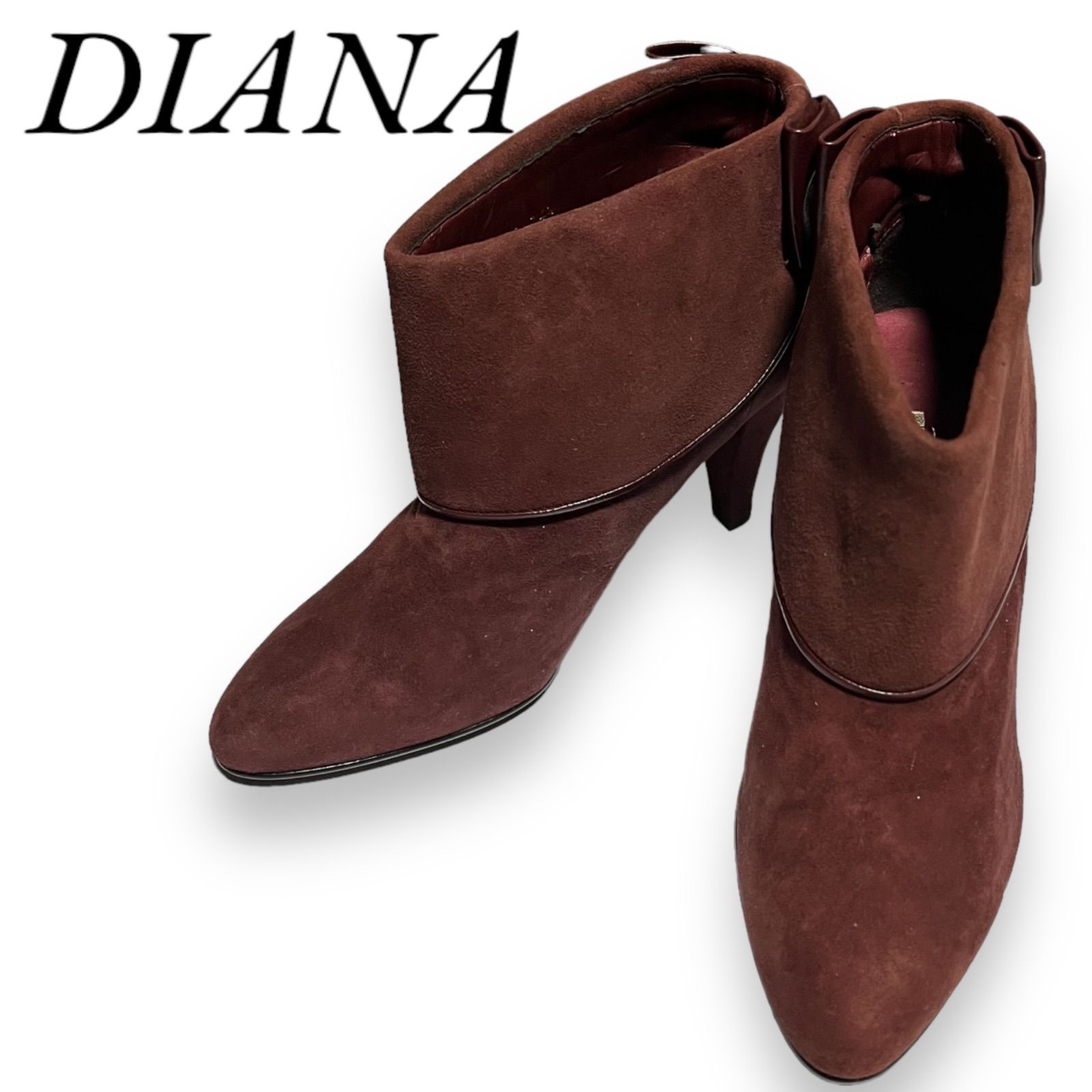 DIANAダイアツィードクラシックブラウンスムースショートブーツ24.5 - 靴