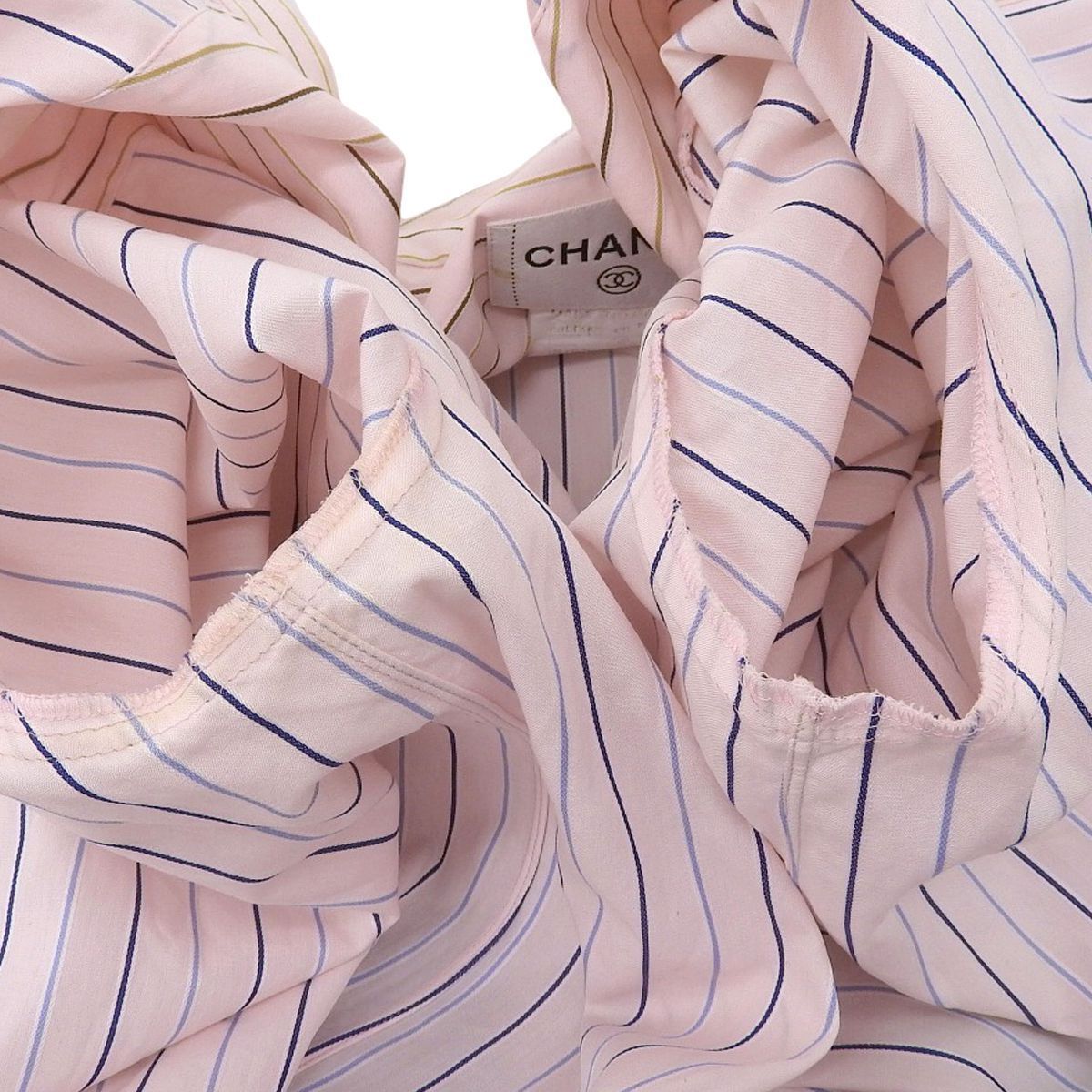 CHANEL Authentic Cutter Shirt Striped Long Sleeve Cotton
