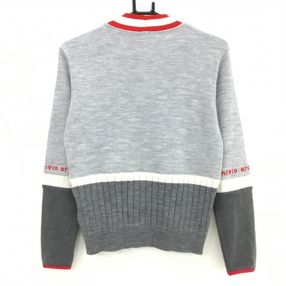 アルチビオ ハイネックセーター グレー×レッド ウール混 ニット ラメ糸