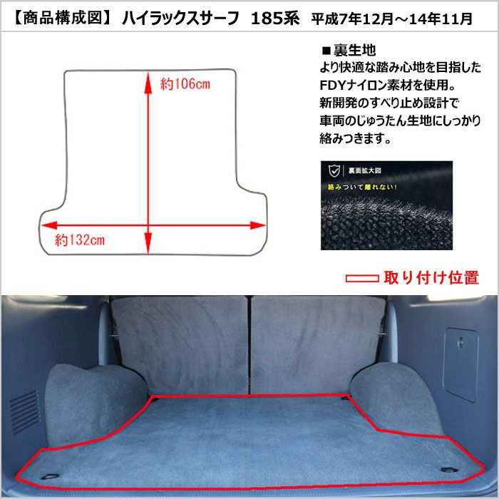 【防水マット】トヨタ　ハイラックスサーフ　185系　ラゲッジマット　フロアマット　トランクマット【カーボン柄】