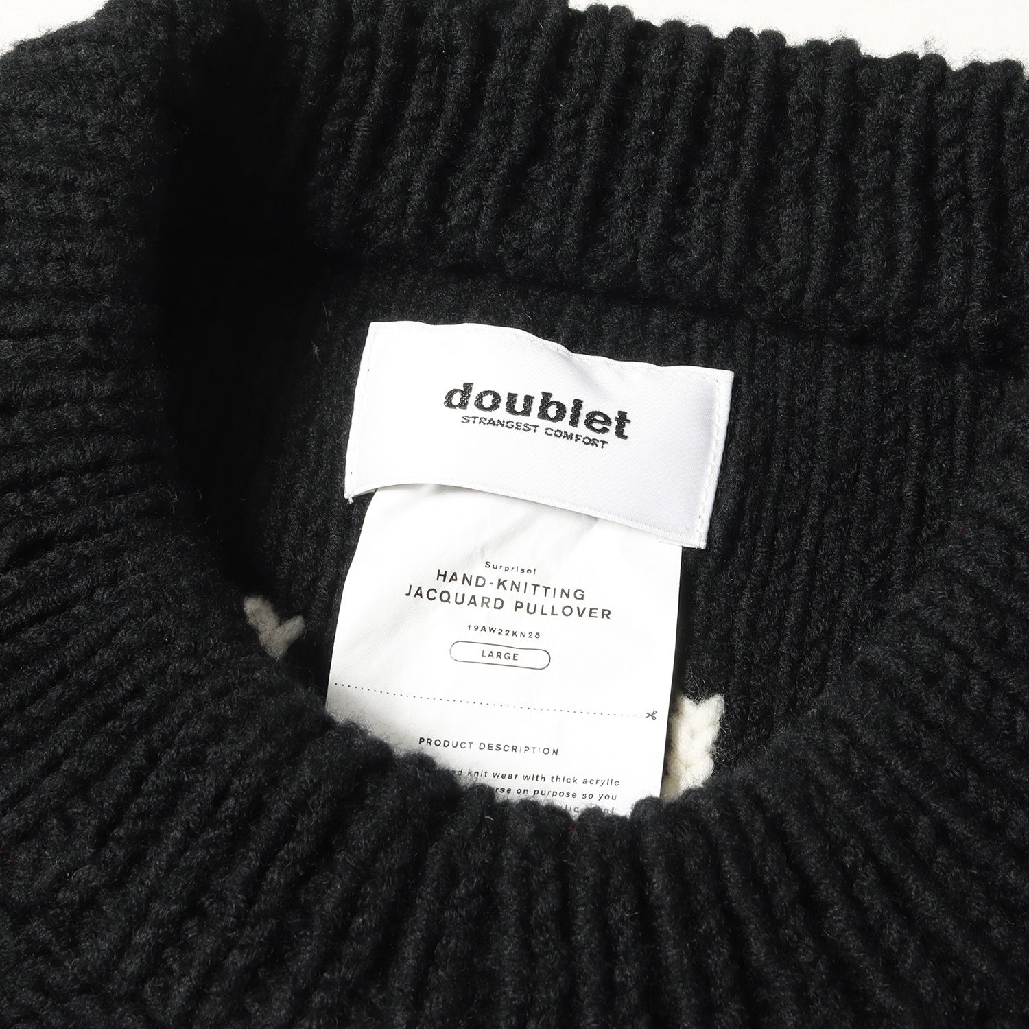 doublet ダブレット ニット セーター 19AW フェイス デザイン ローゲージ オーバーサイズ ハンド インサイドアウト ブラック 黒 L  トップス シンプル カジュアル ブランド