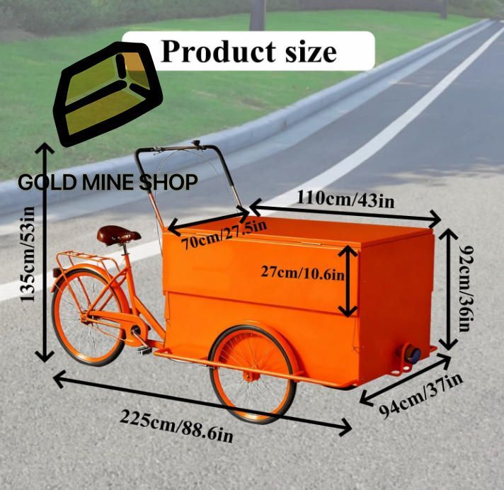 大型三輪車販売カート 傘付きモバイルフードコーヒーカート フロントローディングペダルアシストフードバイク フラワーディスプレイスタンド 市場 屋台用 オレンジ色