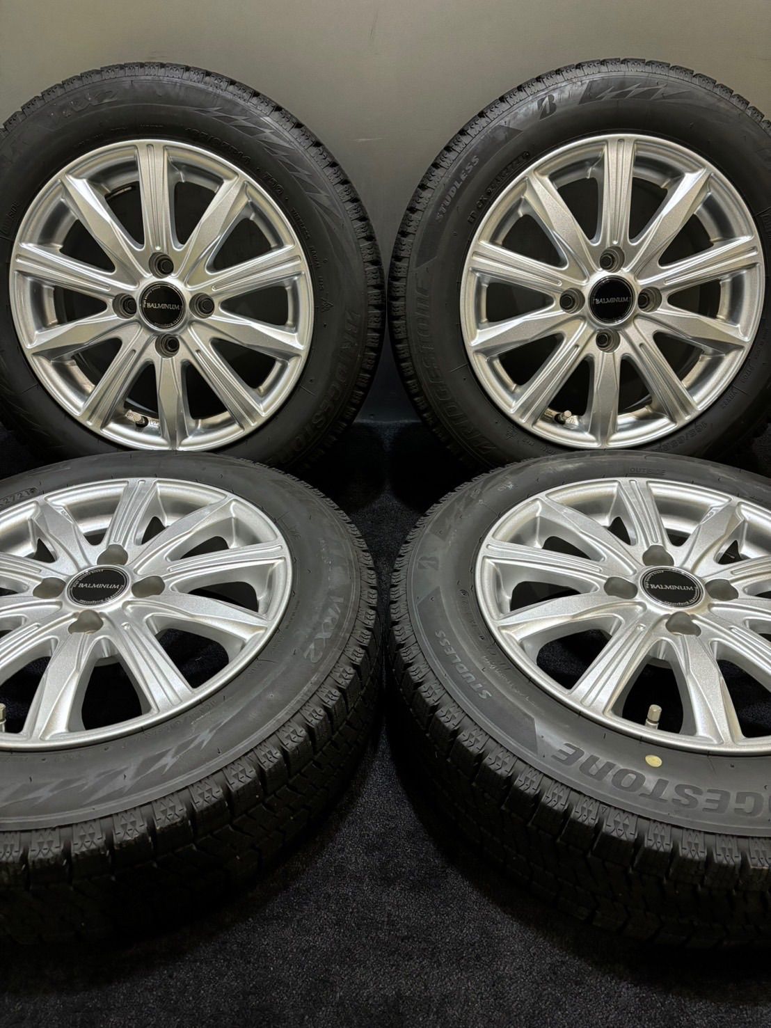 ★165/65R14 BRIDGESTONE/VRX2 21年製 BALMINUM 14インチ 5.5J +39 100 4H スタッドレス 4本 タンク ルーミー パッソ (南1-G999)