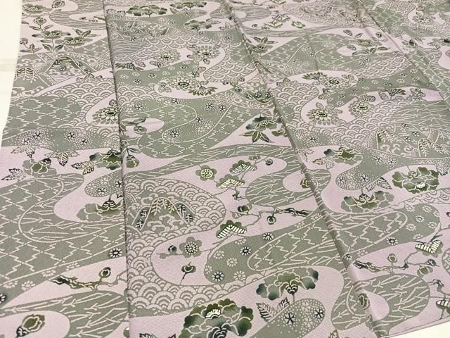 平和屋着物□上質な小紋 作家物 型染め 草花文 正絹 逸品