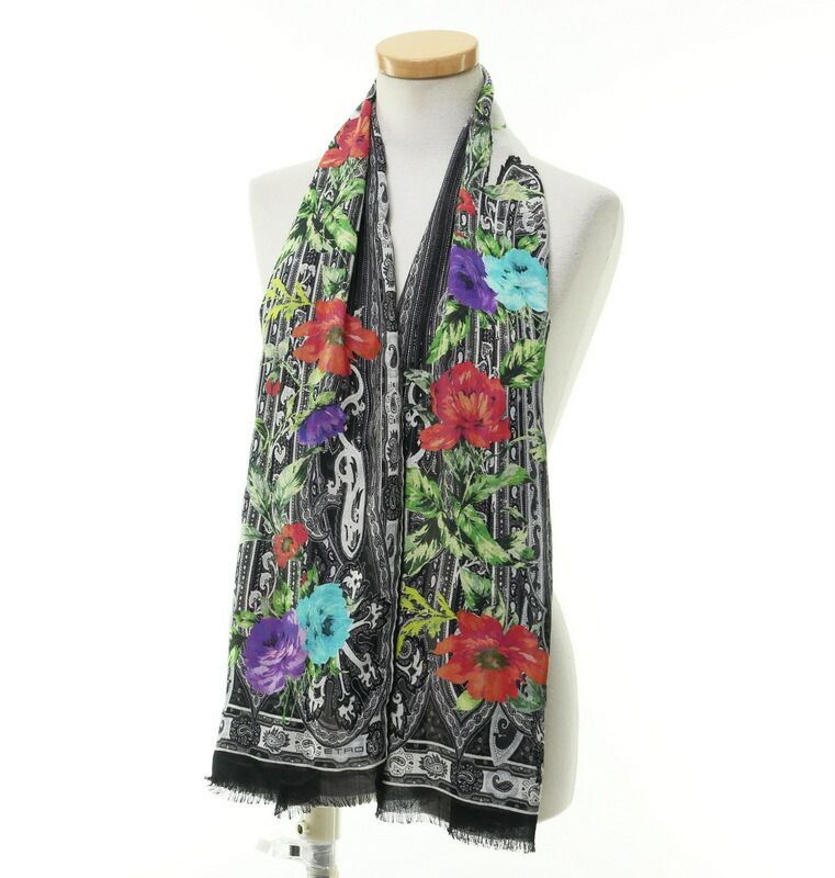 美品 ETRO エトロ スカーフ ストール ウール シルク □美品□ETRO エトロ ウール × シルク ロング スカーフ ストール