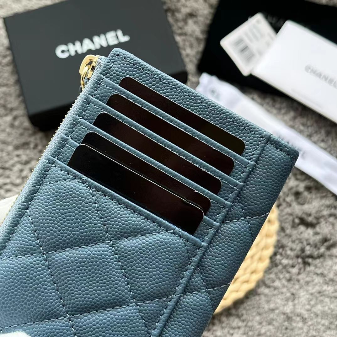 CHANEL シャネル フラグメントケース コインケース ミニ財布 キャビアスキン ブルー - メルカリ