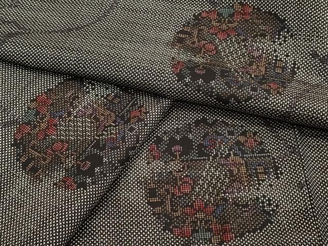 平和屋着物○本場大島紬 7マルキ 吉祥花丸文 正絹 逸品 CAAS0026th