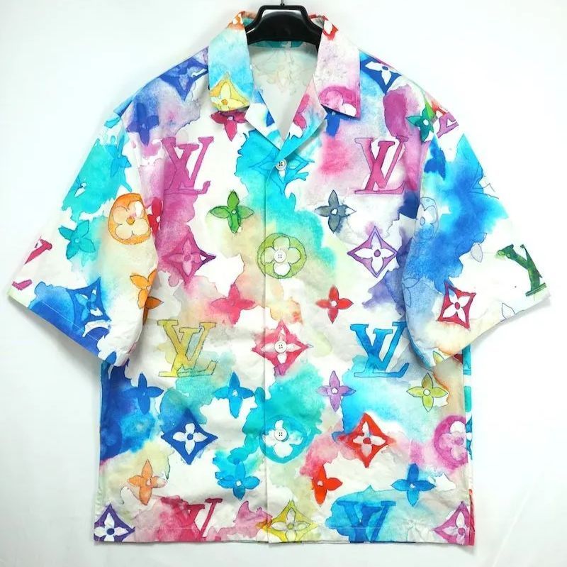 LOUIS VUITTON ルイヴィトン モノグラム ウォーター 半袖シャツ Sサイズ ホワイト マルチ コットン RM211V BT3 HLS02W
