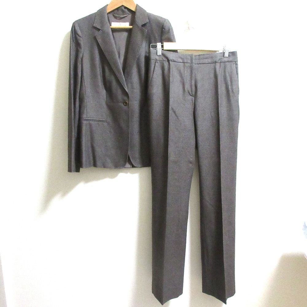 Max Mara マックスマーラ シルクブレンド ストレッチ シングルジャケット パンツ スーツ セットアップ 40|38 ブラウン レディース 古着