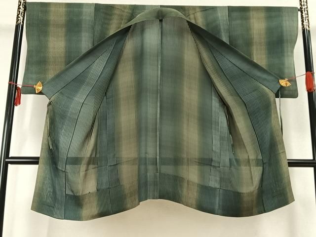 平和屋着物▽道中着 スリーシーズン 春夏秋 塵除け 縞 ロング丈 正絹 AABC0361fy