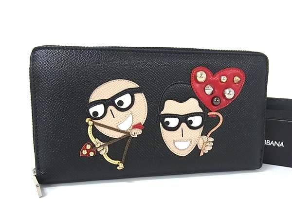 DOLCE＆GABBANA ドルチェ-ガッバーナ dgfamily レザー ラウンドファスナー 長財布 ウォレット ブラック系 BJ8616