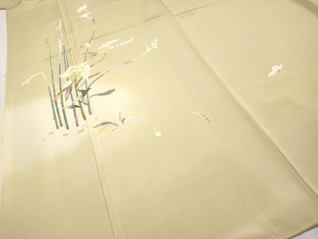 平和屋本店□極上 京加賀友禅 百貫石峰 訪問着 草花文 暈し染め 砥粉色