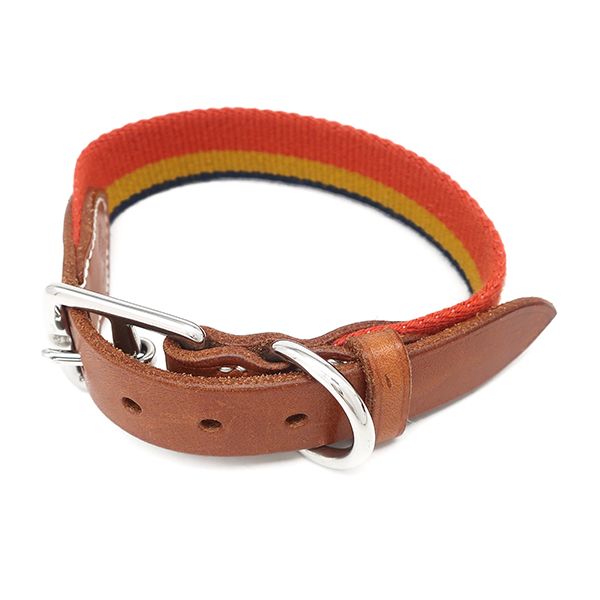 エルメス HERMES 小物 犬用リード ロカバール 犬用首輪 ロカバール3 ウール ナイロン ブライドルレザー ダークアイリッシュ シルバー金具 茶 赤 黄色 紺 メタルループ D刻印