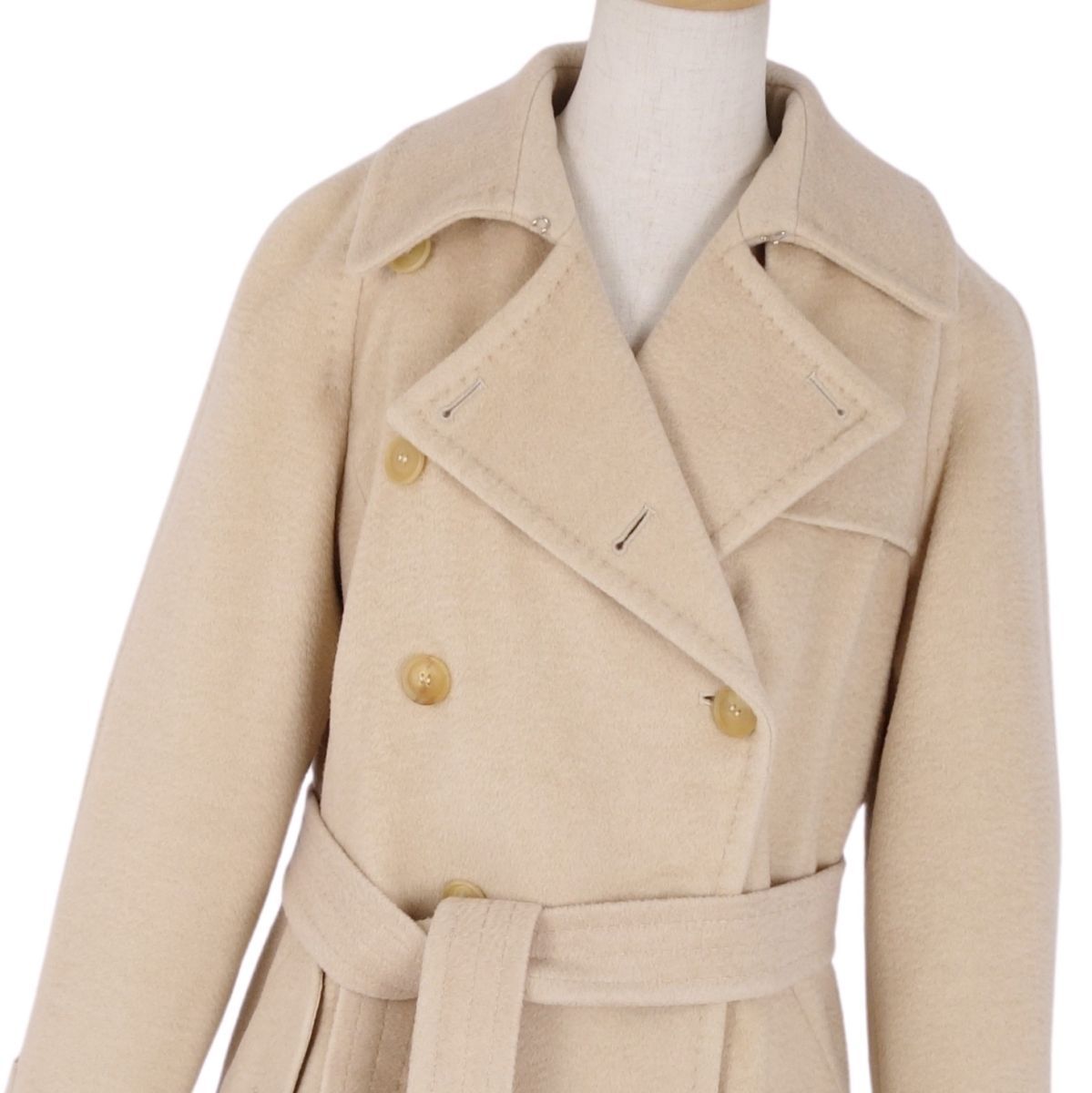 【akiko】MaxMara 白タグ　ダブルブラックロングコート 美品】マックスマーラ 白タグ ロングコート キャメル ウール