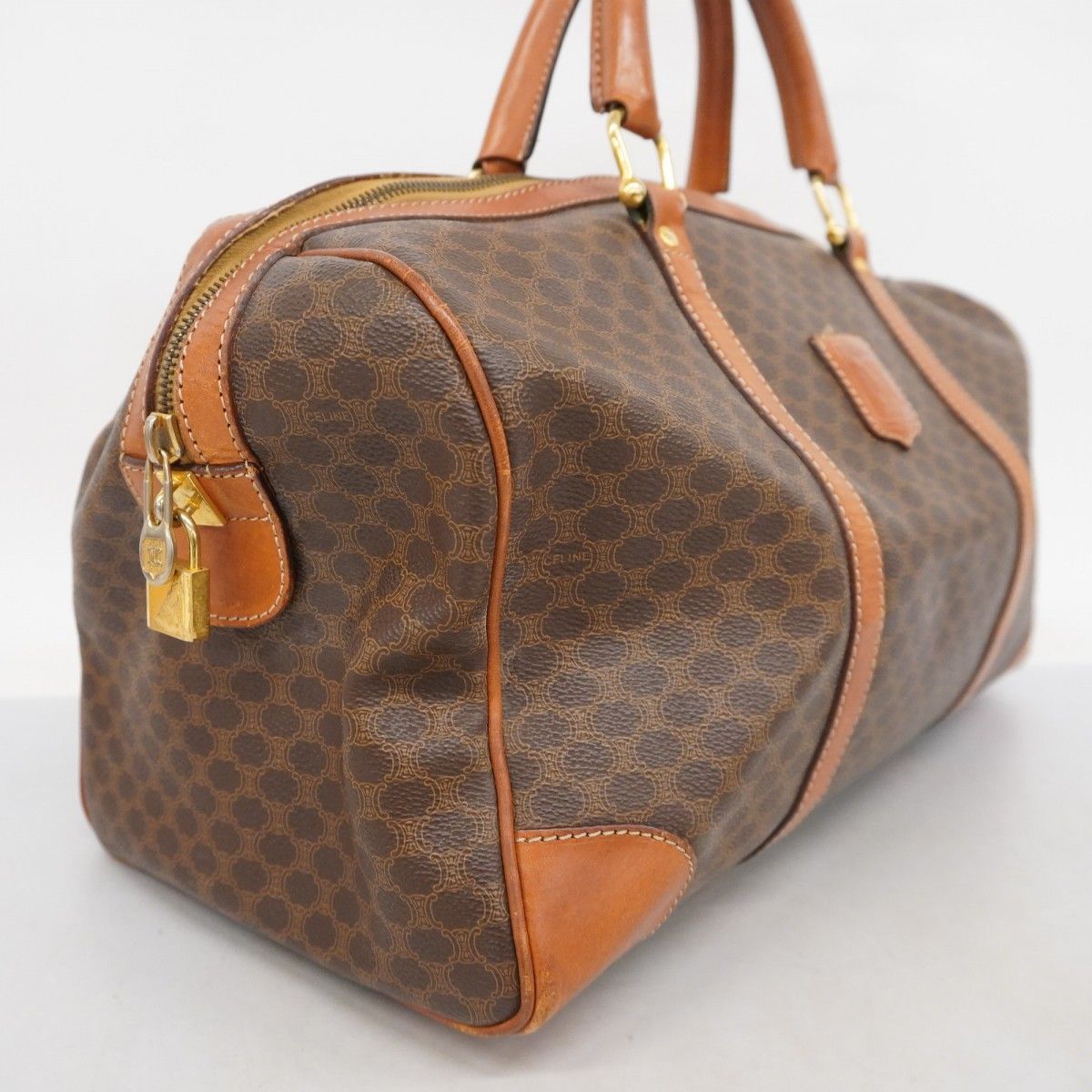 5ib2282 セリーヌ ボストンバッグ マカダム PVC ブラウン ゴールド金具 メンズ レディース ユニセックス